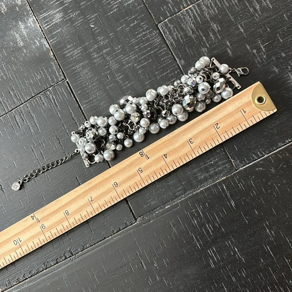 Simply Vera Wang Faux Pearl Beaded Rhinestone Gunmetal Silver Tone Bracelet